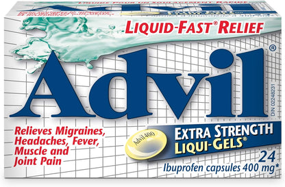 Advil Extra Strength Ibuprofen Pain Relief Liquid-Gels, Fast Acting Pain Relief for Migraine, Back, Neck, Joint, and Muscle Relief, 400mg (24 Count)