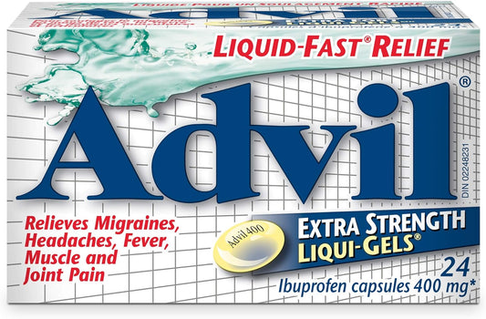 Advil Extra Strength Ibuprofen Pain Relief Liquid-Gels, Fast Acting Pain Relief for Migraine, Back, Neck, Joint, and Muscle Relief, 400mg (24 Count)