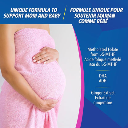 升级版产前复合维生素，蕴含 L-5-MTHF 甲基化叶酸、DHA、叶黄素和生姜提取物。提供全面的受孕和孕期营养支持，提升能量、情绪和激素健康，100% 全面……