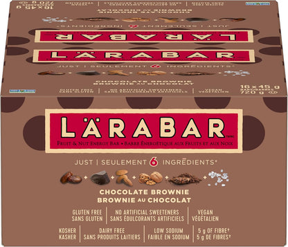 LÄRABAR 巧克力布朗尼，水果坚果能量棒，16条装，无麸质，纯素，家庭装，零食棒，720克/包