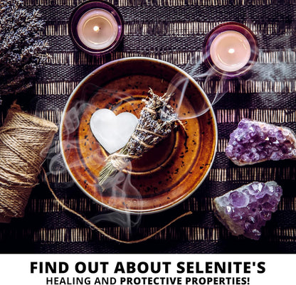 NORTHLANDZ 透石膏心忧掌石，高能量透石膏/缎纹石爱情掌石，用于清洁和保护，具有治愈和镇静作用