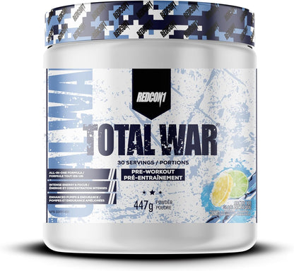 REDCON1 Total War 運動前粉，北極冰 - β-丙氨酸 + 瓜氨酸蘋果酸，適合素食者和生酮飲食者，適合男性和女性，含 250 毫克咖啡因 - 速效 HMB（30 份）