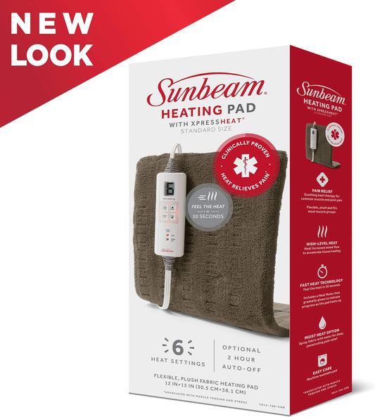 Sunbeam Premium 加熱墊，採用 XpressHeat 技術，標準尺寸，棕色