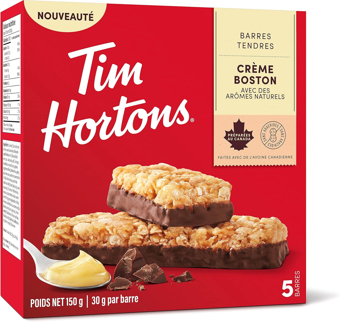 Tim Horton 速溶卡布奇诺，法式香草味，16 盎司和波士顿奶油格兰诺拉麦片棒，不含花生，5 条
