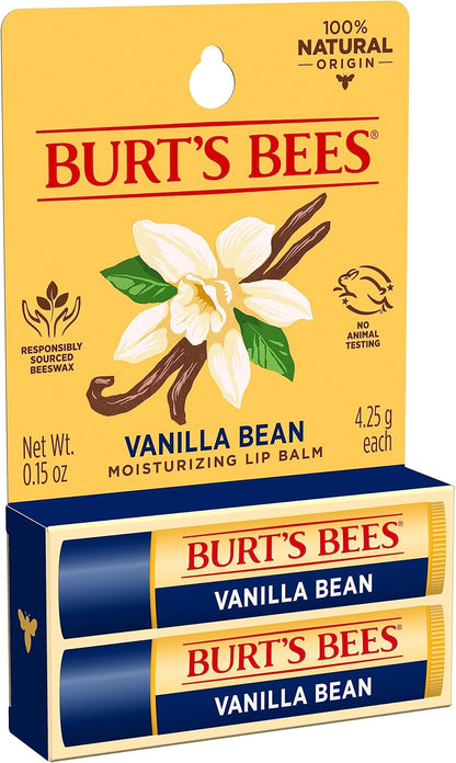 Burt's Bees 100% 天然保湿润唇膏，香草豆 - 2 支
