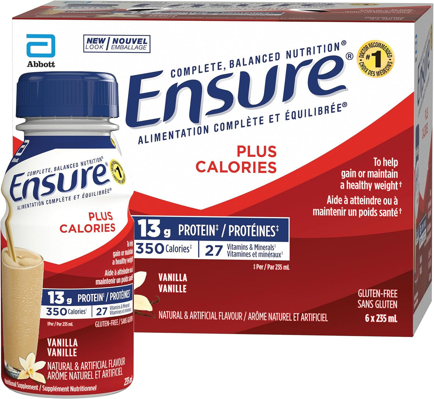 Ensure Plus Calories，营养补充奶昔，帮助健康增重或维持体重，香草味，6 x 235 毫升瓶装
