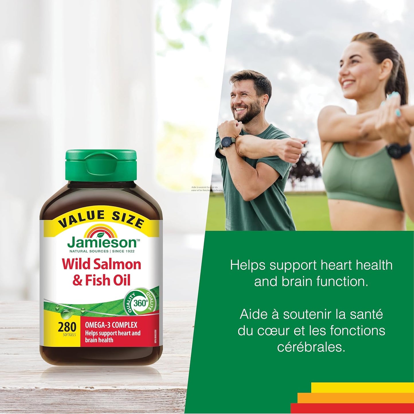 Jamieson Wild Salmon and Fish Oil 1,000 mg Softgels, Value Size, Supports Heart and Brain Health. With Wild Alaskan Salmon, Menhaden, EPA and DHA, Non-GMO, Gluten-Free, 280 Count, Proudly Canadian