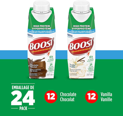 BOOST 15g Protein Meal Replacement Drink, Chocolate and Vanilla Variety Pack, 6x237ml, Case Pack of 4, Packaging May Vary & Fruit Flavoured Drink Variety Pack, 237ml, 24 count