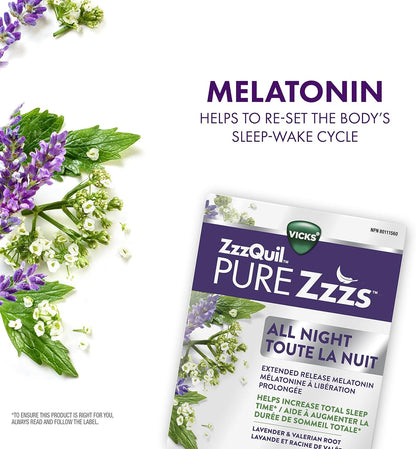 Vicks ZzzQuil PURE Zzzs 夜間緩釋褪黑素助眠片，成人適用，每片含 2 毫克，21 片