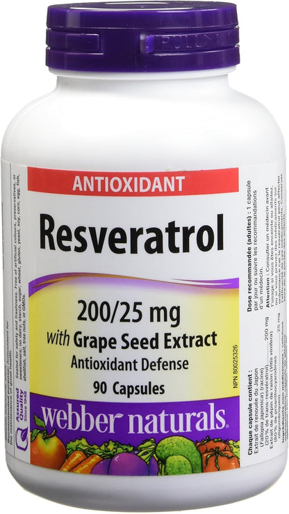 Webber Naturals 白藜蘆醇與葡萄籽萃取膠囊，200/25毫克和槲皮素500毫克，60粒膠囊，抗氧化支持，純素