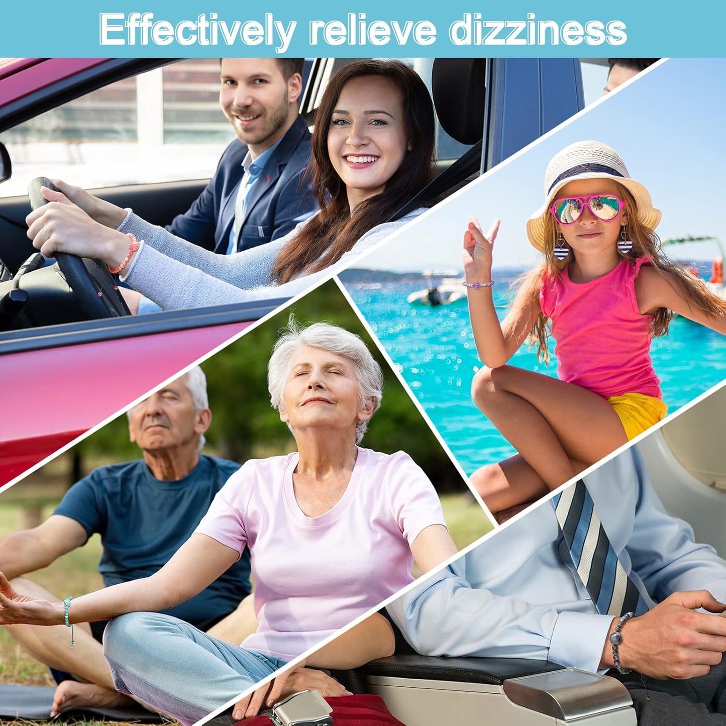 Sureio 6 件組暈車手環 防噁心可調式腕帶 適用於遊輪暈船必備 成人