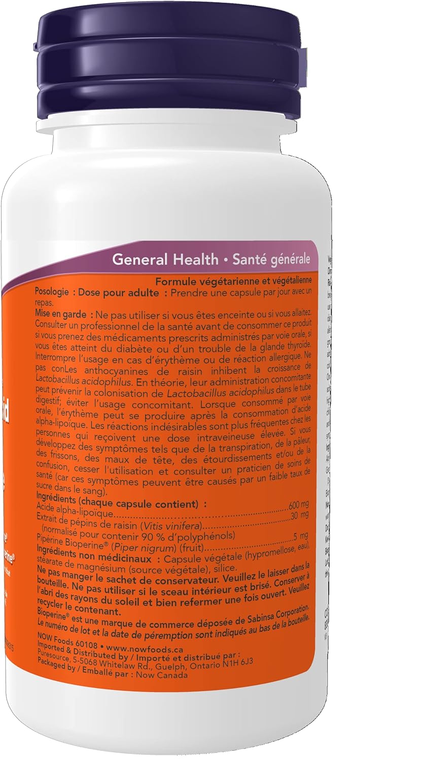 NOW α-硫辛酸，600毫克，60粒素食膠囊和左旋肉鹼，雙倍強度1000毫克，100片