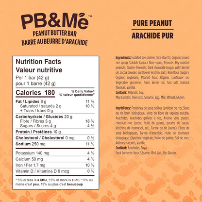 PB&Me Peanut Butter Protein Bars – Pure Peanut, 10g Protein, Low Sugar, High Fiber, No Artificial Sweeteners or Preservatives, Meal Replacement, 5-Pack, Snack Bars for Work, Gym & Travel