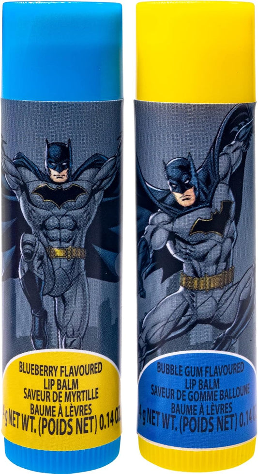 DC Comics – Townley Girl 2 件組無毒可水洗蝙蝠俠印花口味潤唇膏套裝，適合 3 歲以上兒童、青少年女孩，非常適合派對、過夜和化妝