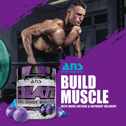 ANS Performance Dilate Pump 预锻炼粉 - 膳食补充剂 - 最大程度促进肌肉生长、力量表现 - 无刺激，β-丙氨酸、肌酸 - 30 份，冰川葡萄味