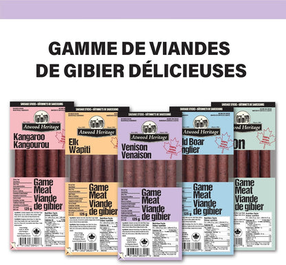 Atwood Heritage 鹿肉、豬肉和牛肉零食棒，5 根，125 克，高蛋白，無麩質，無硝酸鹽，加拿大製造