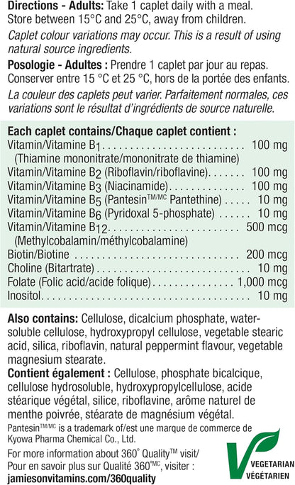 Jamieson 维生素B100复合胶囊，缓释，超强效，天然补充能量，促进新陈代谢。素食，非转基因，无麸质，120粒，加拿大制造