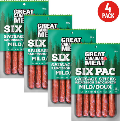 淡味烟熏香肠条 - 4 包，每包 4 x 150 克，Great Canadian Meat 出品，肉类零食，散装香肠条盒，适合肉食爱好者。零食之选，古饮食法，无麸质，高蛋白