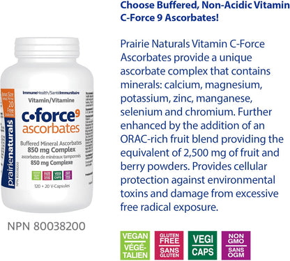 Prairie Naturals 维生素 C Force 矿物质抗坏血酸盐有助于骨骼/软骨/牙齿/牙龈/伤口愈合/和结缔组织的形成，维持肌肉功能，维持身体的……