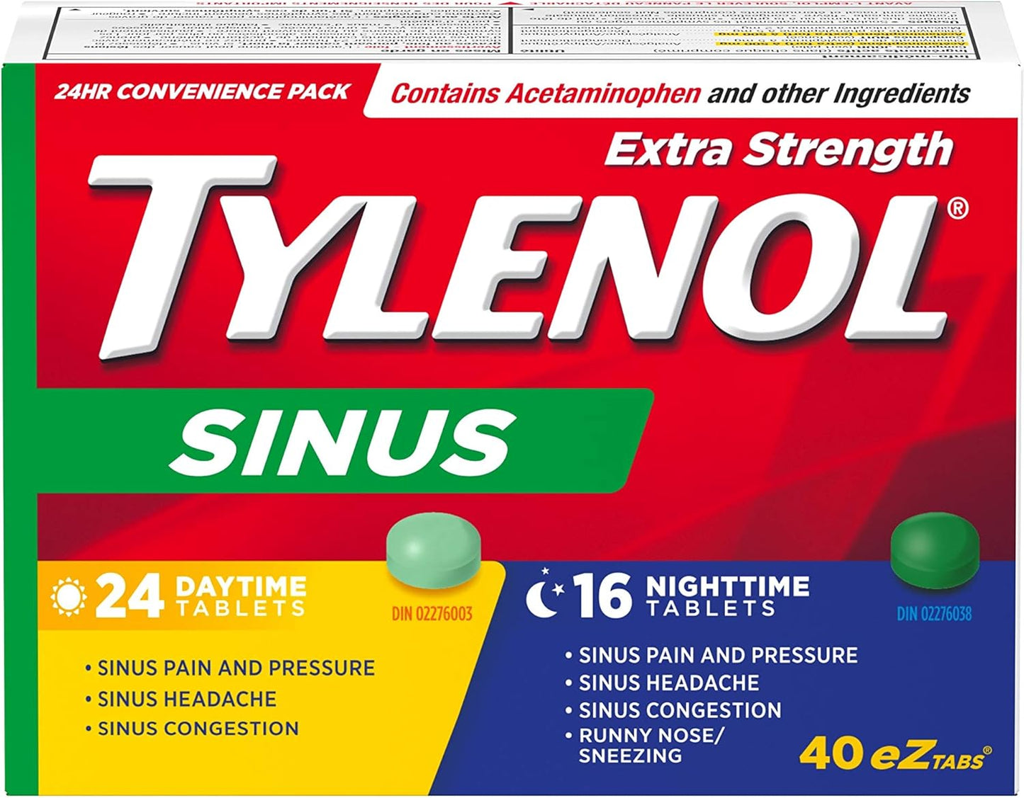 泰諾鼻竇加強型 eZ 片，緩解鼻竇充血和其他鼻竇症狀，日夜均可使用，方便裝，40 片