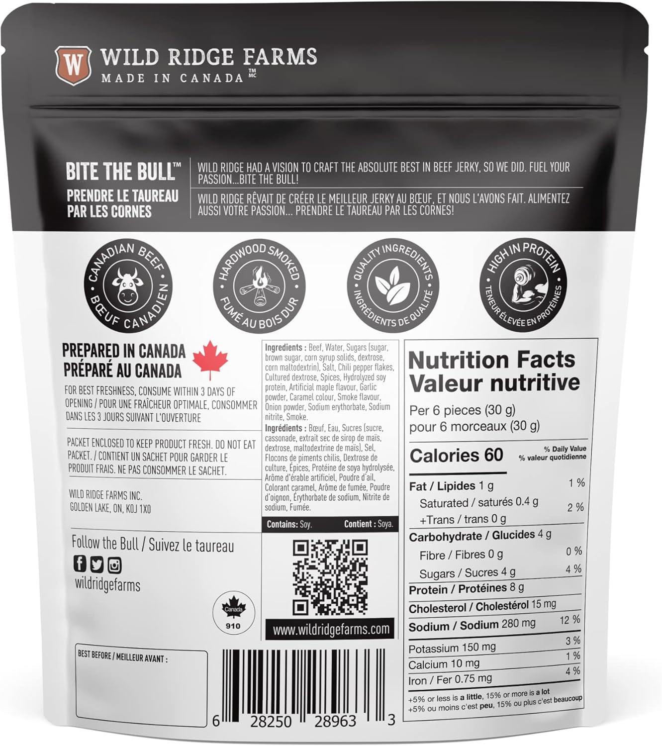 Wild Ridge Farms 甜辣牛肉乾，硬木煙熏，加拿大製造