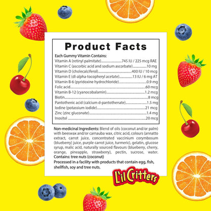L'il Critters GummyVites Kids Complete Multivitamin Gummies, 11 Essential Nutrients, Naturally Sourced Colours & 5 Delicious Flavours, 190 Count, 3 Month Supply, Packaging May Vary