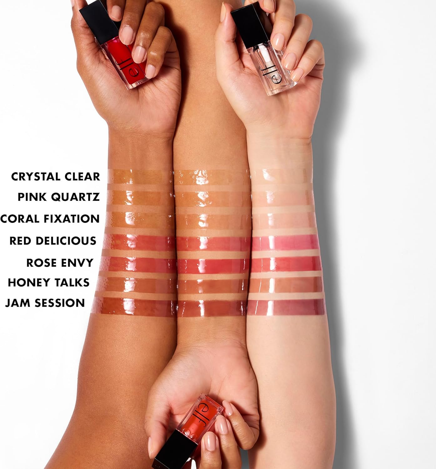 e.l.f. Glow Reviver 潤唇油，滋養潤飾唇油，打造高光澤妝效；Squeeze Me 潤唇膏，保濕潤唇膏，打造透明色澤