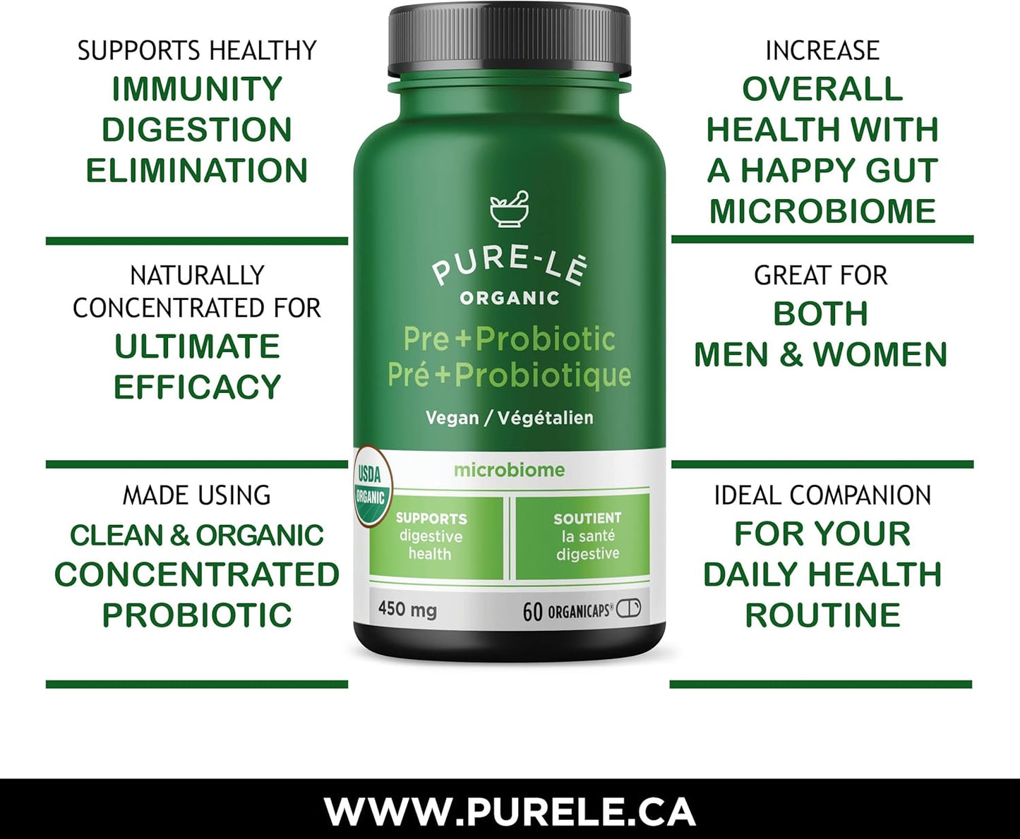 Pure-lē Organicaps – Organic Prebiotic + Probiotic Capsules, 60 Count