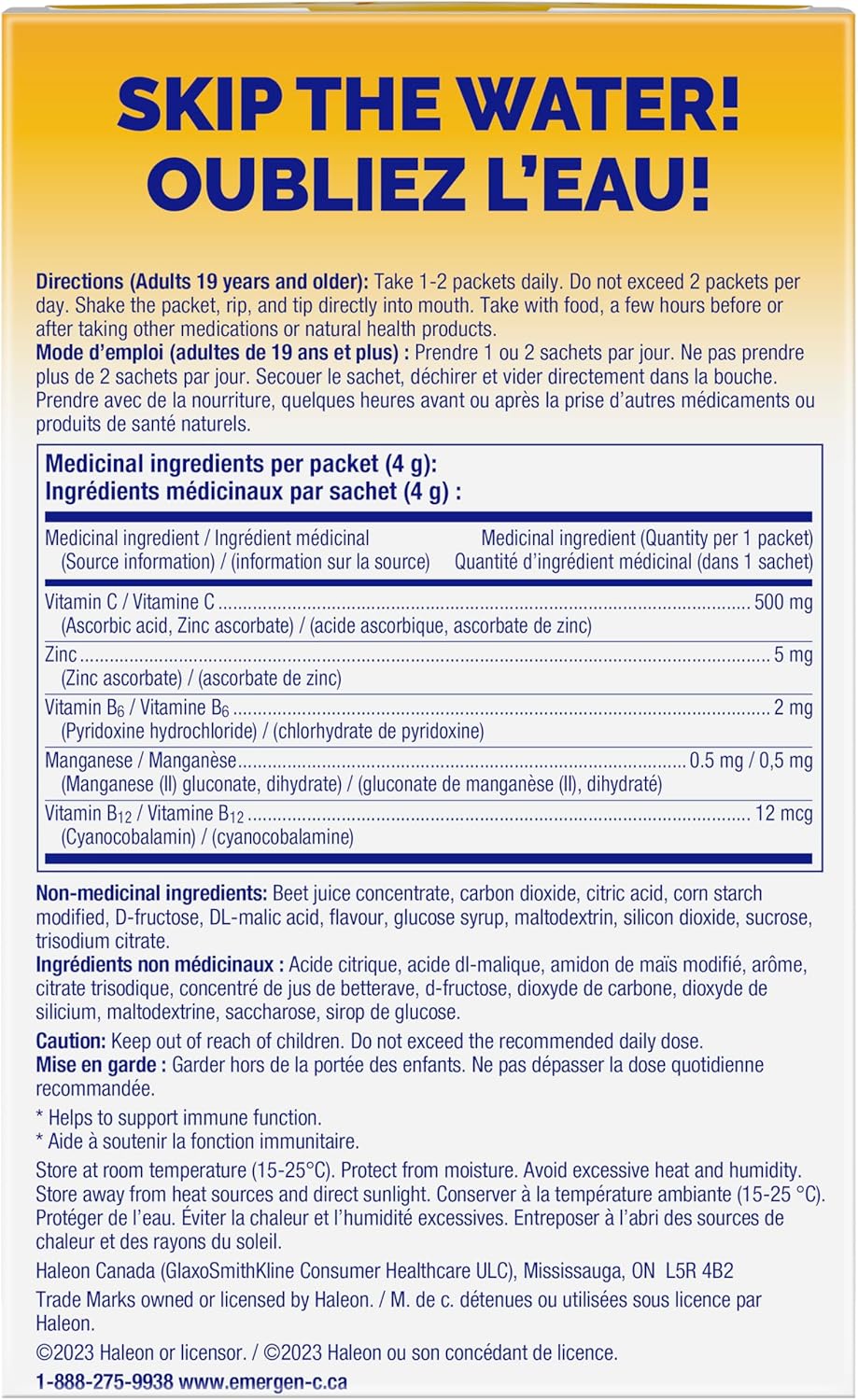 Emergen-C Crystals 便攜式免疫支持補充劑，含維生素 C、鋅、B 群維生素和錳，草莓味，24 包