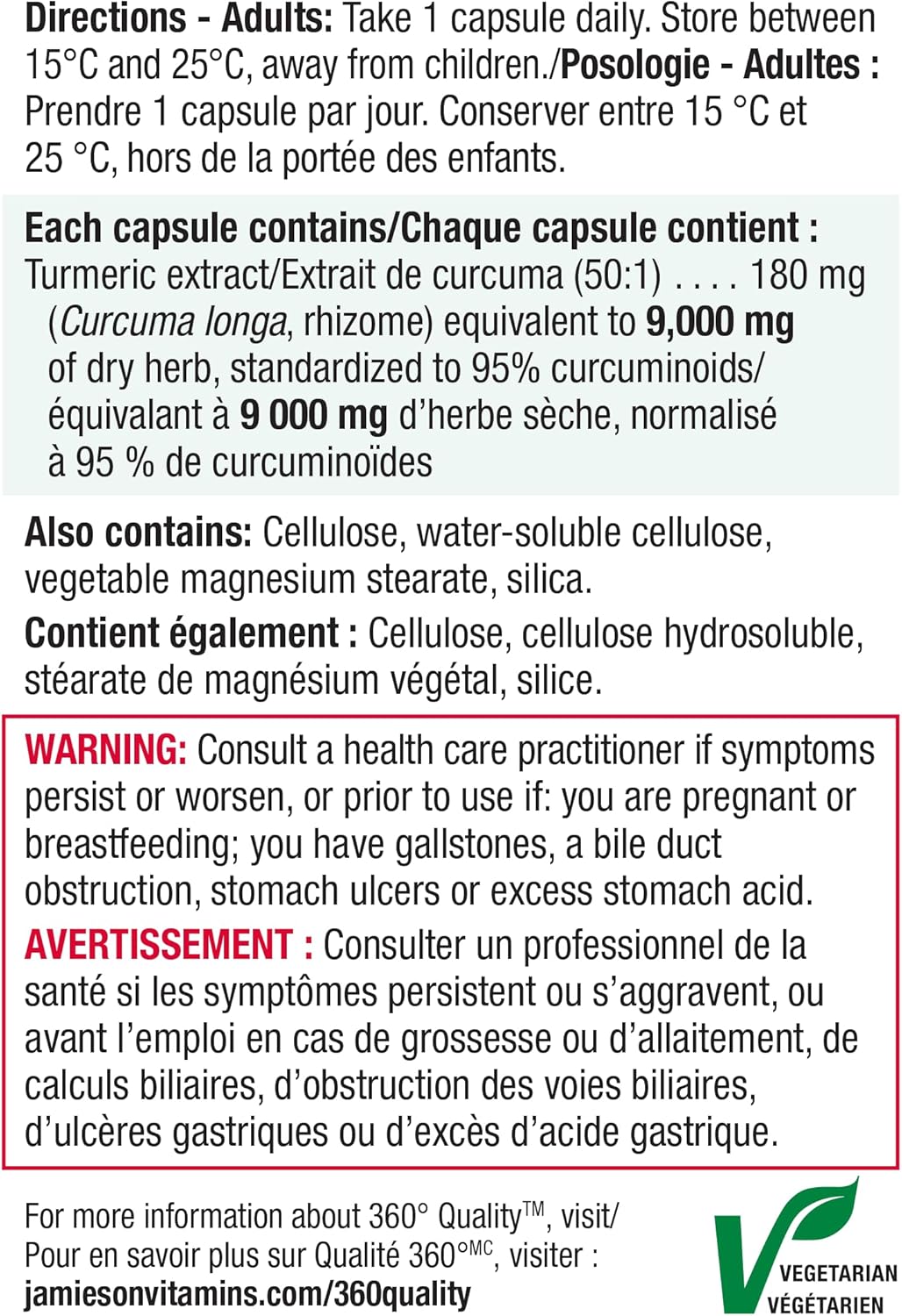 Jamieson Turmeric 9,000 mg, Ultra Strength, Provides Natural Joint Pain Relief, Supports Inflammation, and Helps with Digestion. NON-GMO, Gluten-Free, 30 Vegetarian Capsules, Proudly Canadian