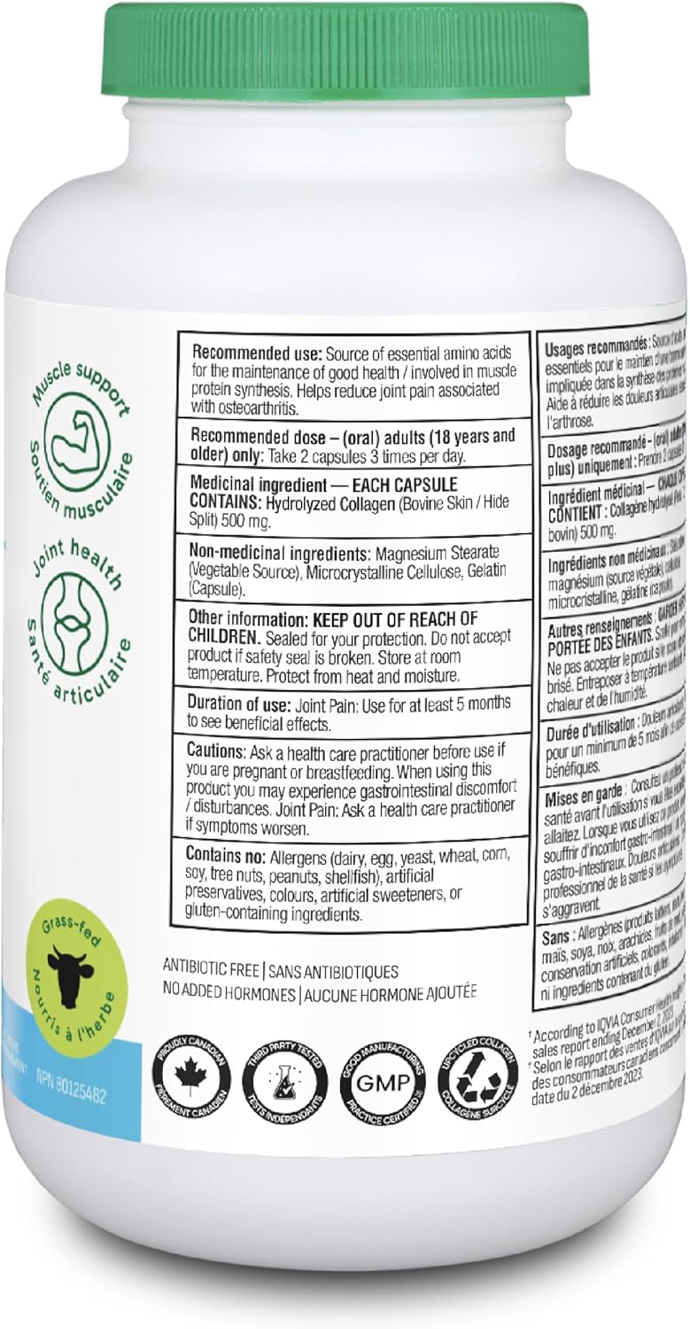 Organika 增強型膠原蛋白膠囊 - 有益於頭髮、皮膚、指甲和關節健康 - 水解，吸收更佳 - 草飼，非基因改造 - 240 粒膠囊