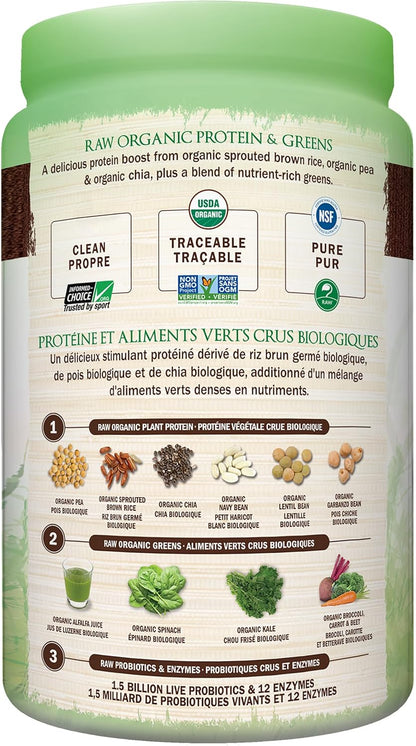 Garden of Life Raw Organic Protein & Greens - Chocolate 610.0 Gram Chocolate. Packed with 20g of protein, 6 veggies and 1g sugar. A delicious protein boost from organic sprouted brown rice, pea & chia, plus a blend of nu…