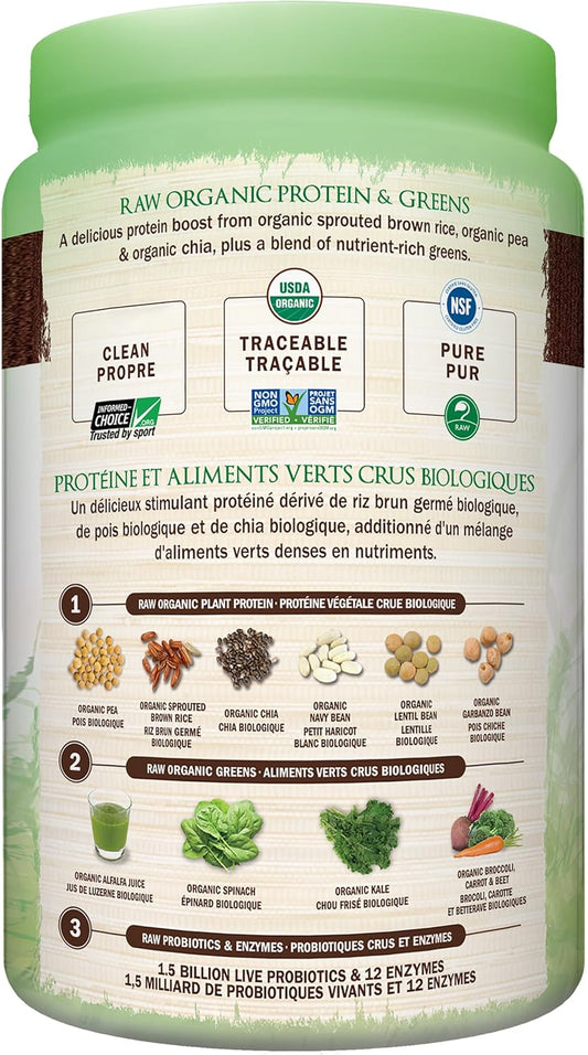 Garden of Life Raw Organic Protein & Greens - Chocolate 610.0 Gram Chocolate. Packed with 20g of protein, 6 veggies and 1g sugar. A delicious protein boost from organic sprouted brown rice, pea & chia, plus a blend of nu…