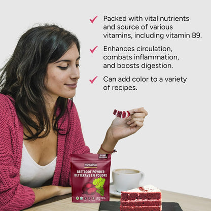 Rootalive Organic Beetroot Powder 200g, Raw and Vegan Superfood Beet Powder for Smoothies, Juice, Sauces, Baked goods and More