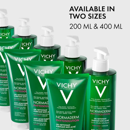 Vichy Anti-Acne Face Wash, Normaderm Salicylic Acid Purifying Cleansing Gel & BUNDLE with Anti-Acne Moisturizing Lotion with Hyaluronic Acid, Oil-free, Non-Comedogenic, Dermatologist Recommended