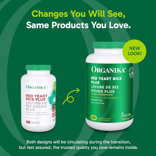 Organika Canadian-Made Red Yeast Rice Plus- Plant Sterols, Cholesterol Support- 180vcaps