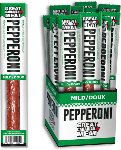 Mild Pepperoni Sticks Box 18 x 22g Caddy by Great Canadian Meat, Meat Snacks, Meat Sticks For Carnivores. Perfect For Snacking, Gluten Free, High In Protein