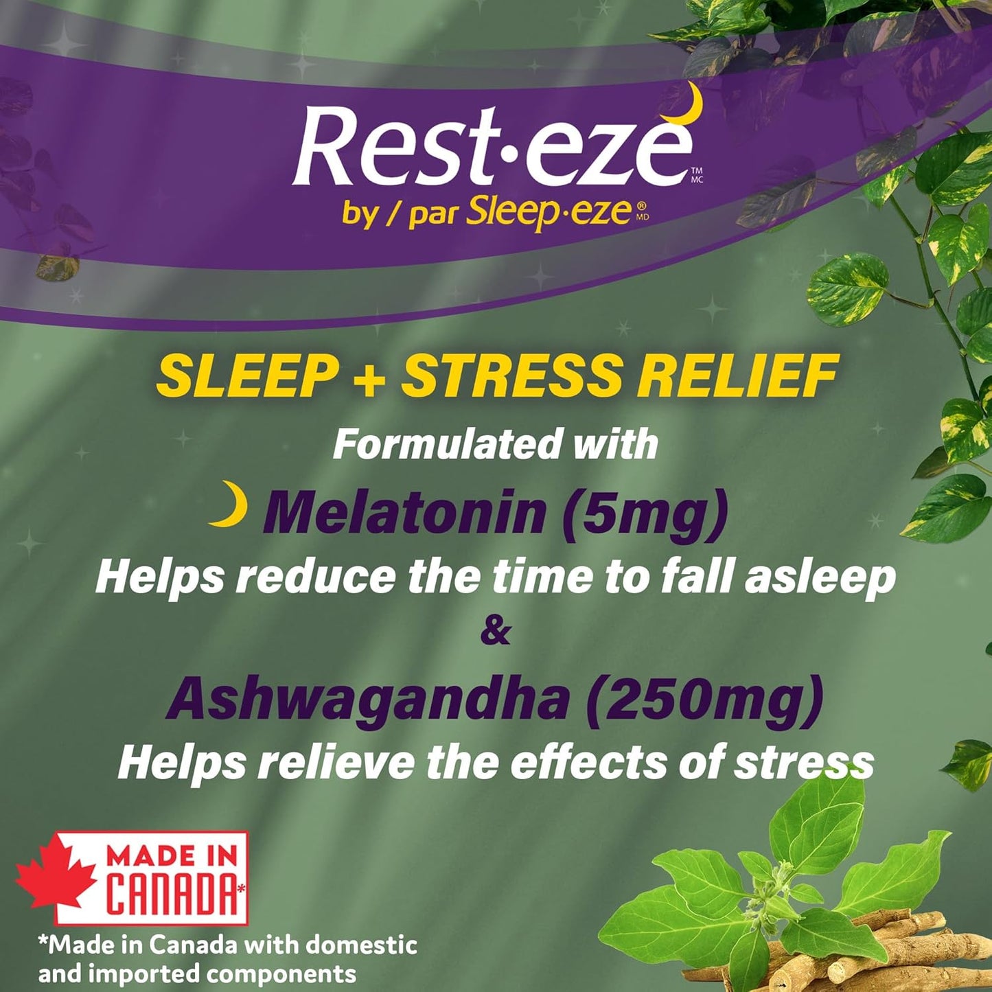 Rest Eze by Sleep Eze, Sleep + Stress Relief, 24 Caplets, Made in Canada