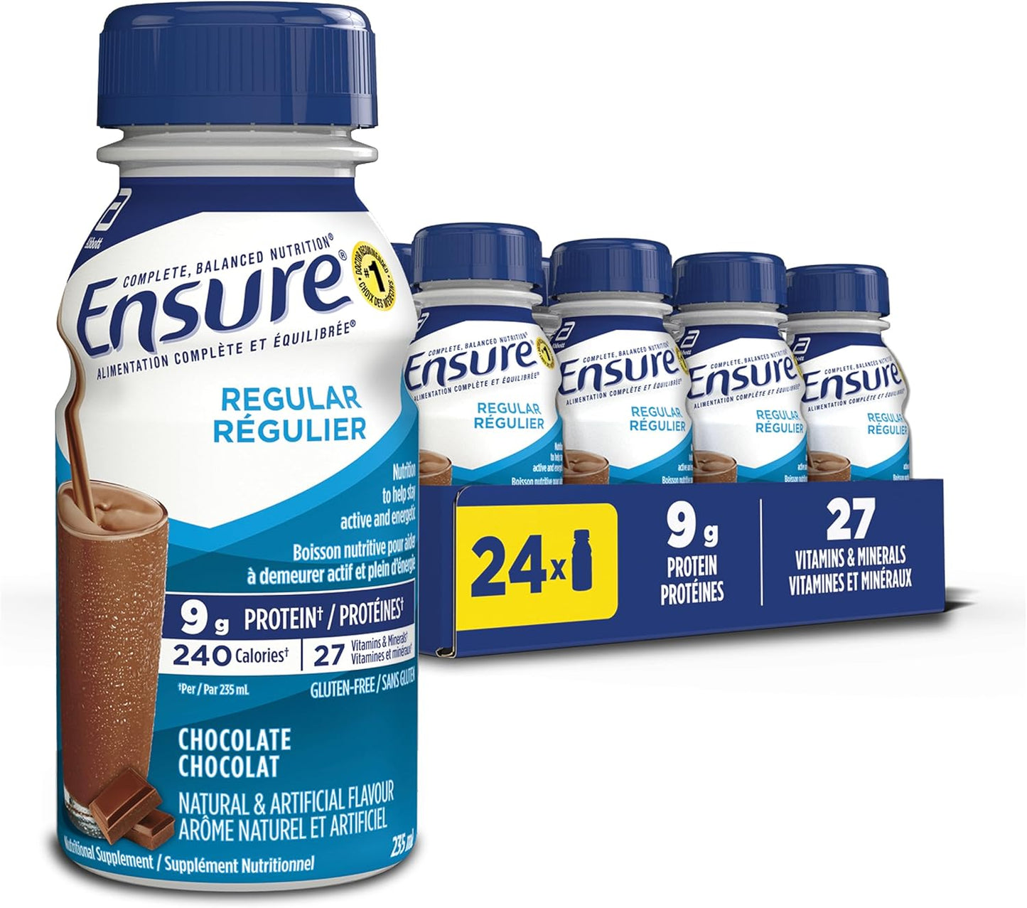 Ensure Regular，營養補充奶昔超值裝，保持活力和精力的營養，巧克力味，24 x 235 毫升瓶裝