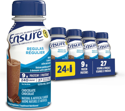 Ensure Regular，營養補充奶昔超值裝，保持活力和精力的營養，巧克力味，24 x 235 毫升瓶裝