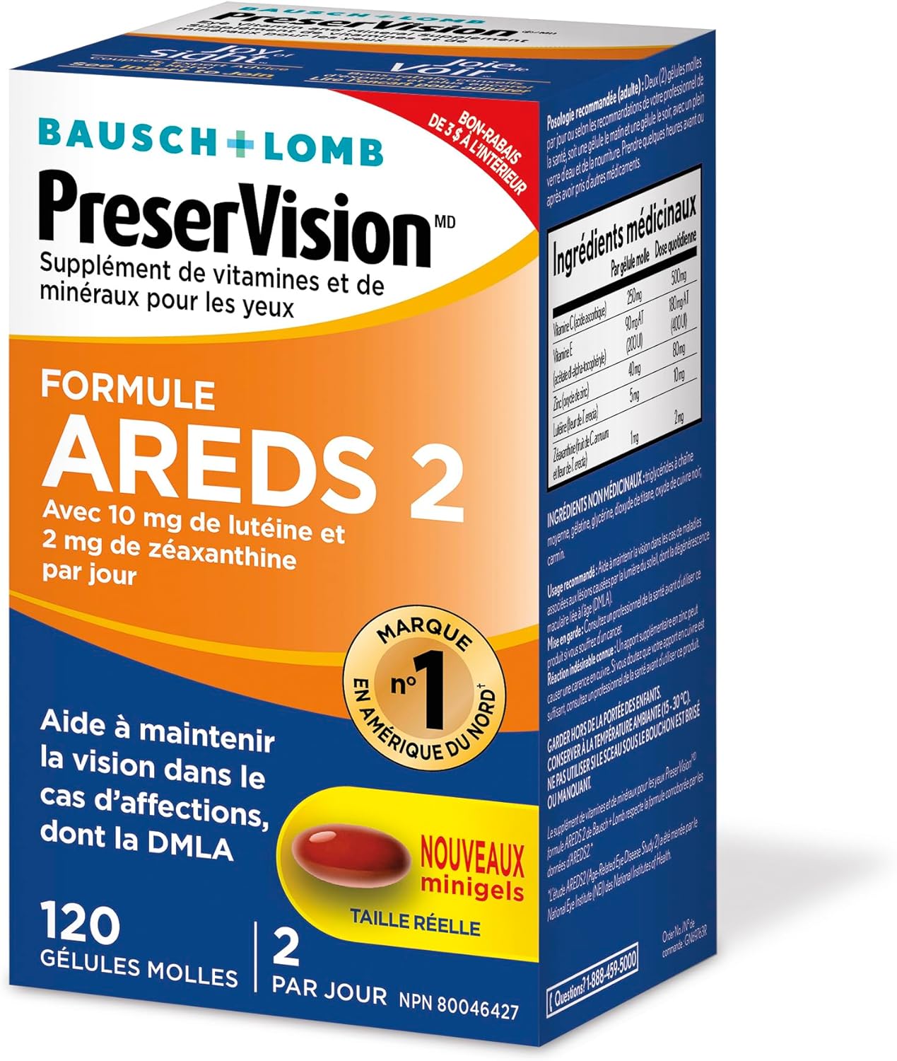 PreserVision AREDS 2 Eye Vitamin & Mineral Supplement, Contains Lutein, Vitamin C, Zeaxanthin, Zinc, Vitamin E, Eye Health Supplements for Adults, 120 Softgels