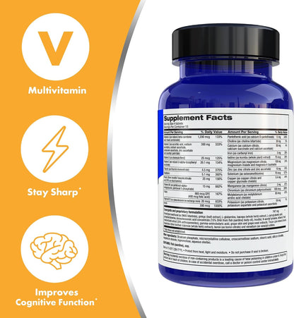 Focus Factor 大腦和視力，60 粒 - 多種維生素補充劑，含維生素 B6、B12、D3、葉黃素、玉米黃質和假馬齒莧，有助於增強成人的認知功能並支持眼睛健康