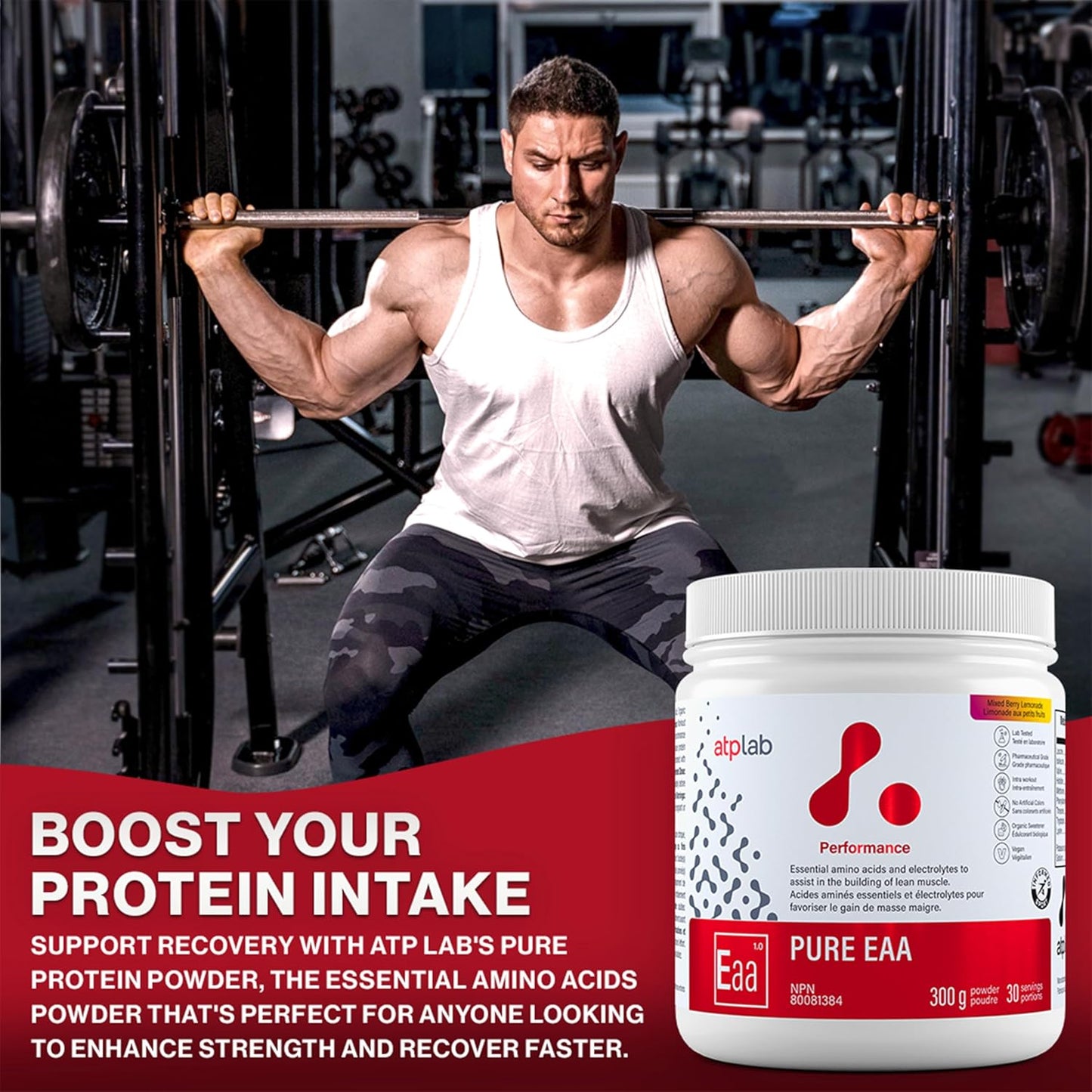 ATP LAB 纯 EAA 粉，300 克，30 份，浆果柠檬水口味 - 11 种 EAA 和电解质的完整混合物 - L-赖氨酸、L-蛋氨酸、色氨酸 - 锻炼支持和补水必需氨基酸