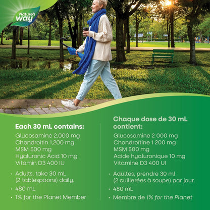 Nature's Way 关节运动葡萄糖胺 - 缓解关节疼痛的补充剂，含葡萄糖胺、软骨素、透明质酸、MSM 和维生素 D3 补充剂，支持骨关节炎，480 毫升（1 包）包装可能有所不同