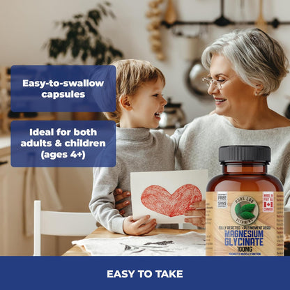 Pure Lab Vitamins 甘胺酸鎂完全反應型 100 毫克 - 60 粒膠囊 - 支持肌肉功能