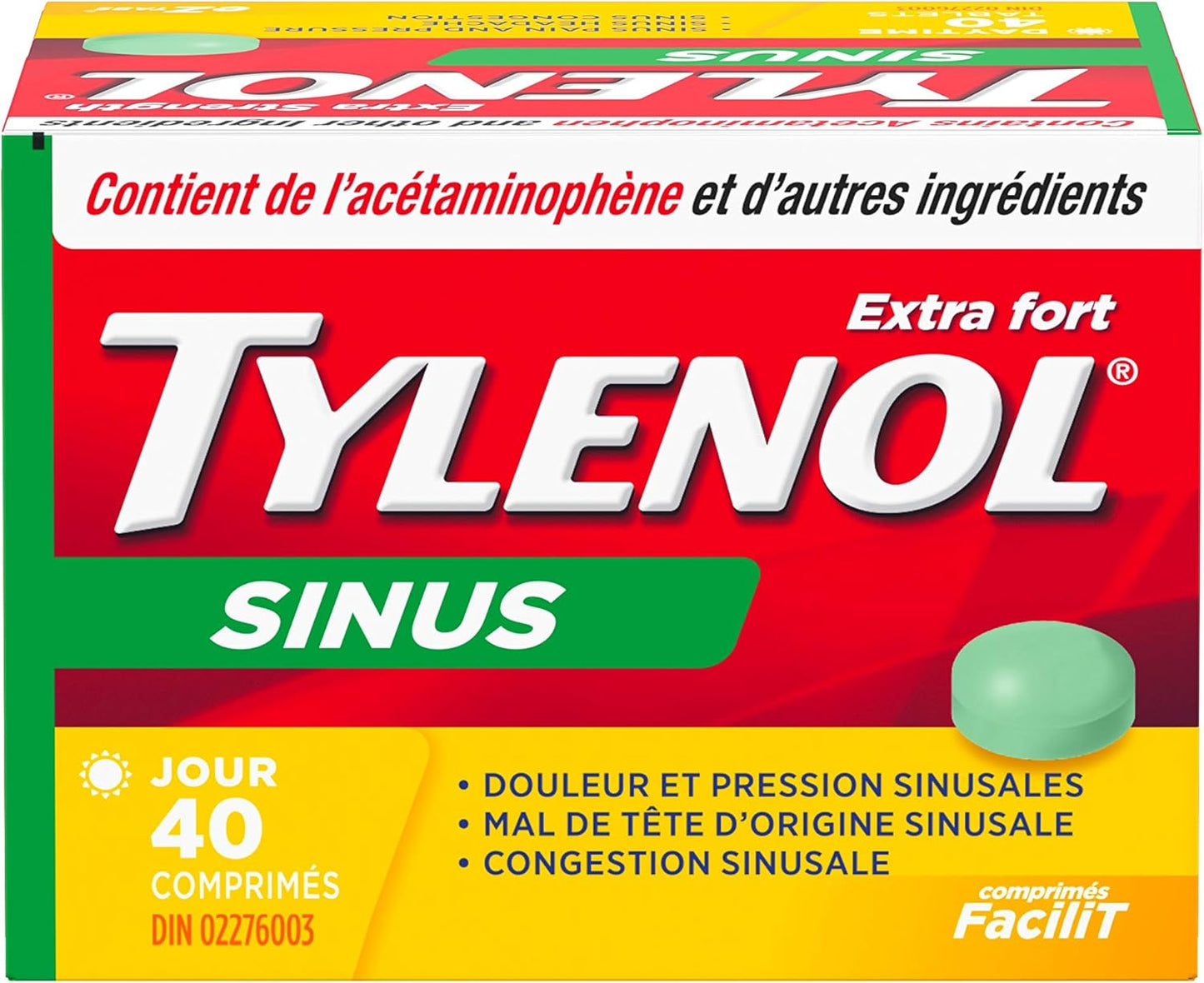 泰諾強效鼻竇舒緩片，緩解鼻竇充血和其他鼻竇症狀，日間，40 片