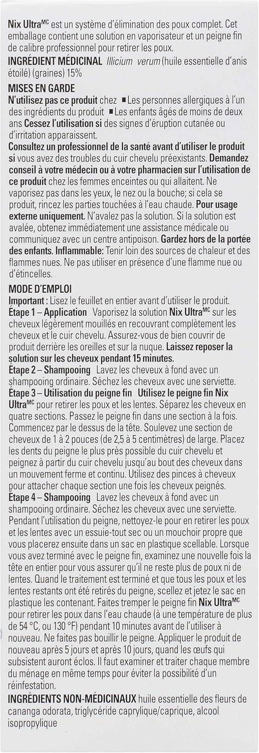 Nix Ultra，杀虱剂，不含杀虫剂（附虱子梳）- 1 包（59 毫升）- 有效治疗头虱