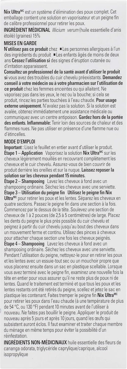 Nix Ultra，杀虱剂，不含杀虫剂（附虱子梳）- 1 包（59 毫升）- 有效治疗头虱
