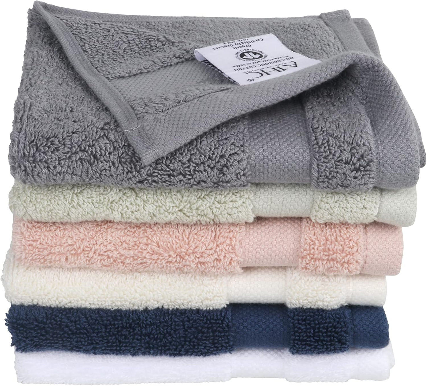 A1 HOME COLLECTIONS 100% Organic Cotton Towels 650 GSM Plush Feather Touch Quick Dry Wash Cloth, Pack of 60 GOTS Certified, Oeko-Tex Green Certified, Organic Cotton Wash Cloth, 13"X13"