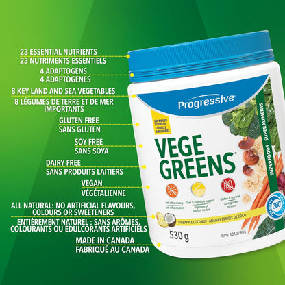 Progressive Vegegreens Pineapple Coconut Flavour 530 g, Anti-Inflammatory plus Liver & Digestion Support